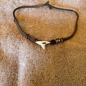 Handmade Brown Cord Bracelet with White Shark Tooth Accent